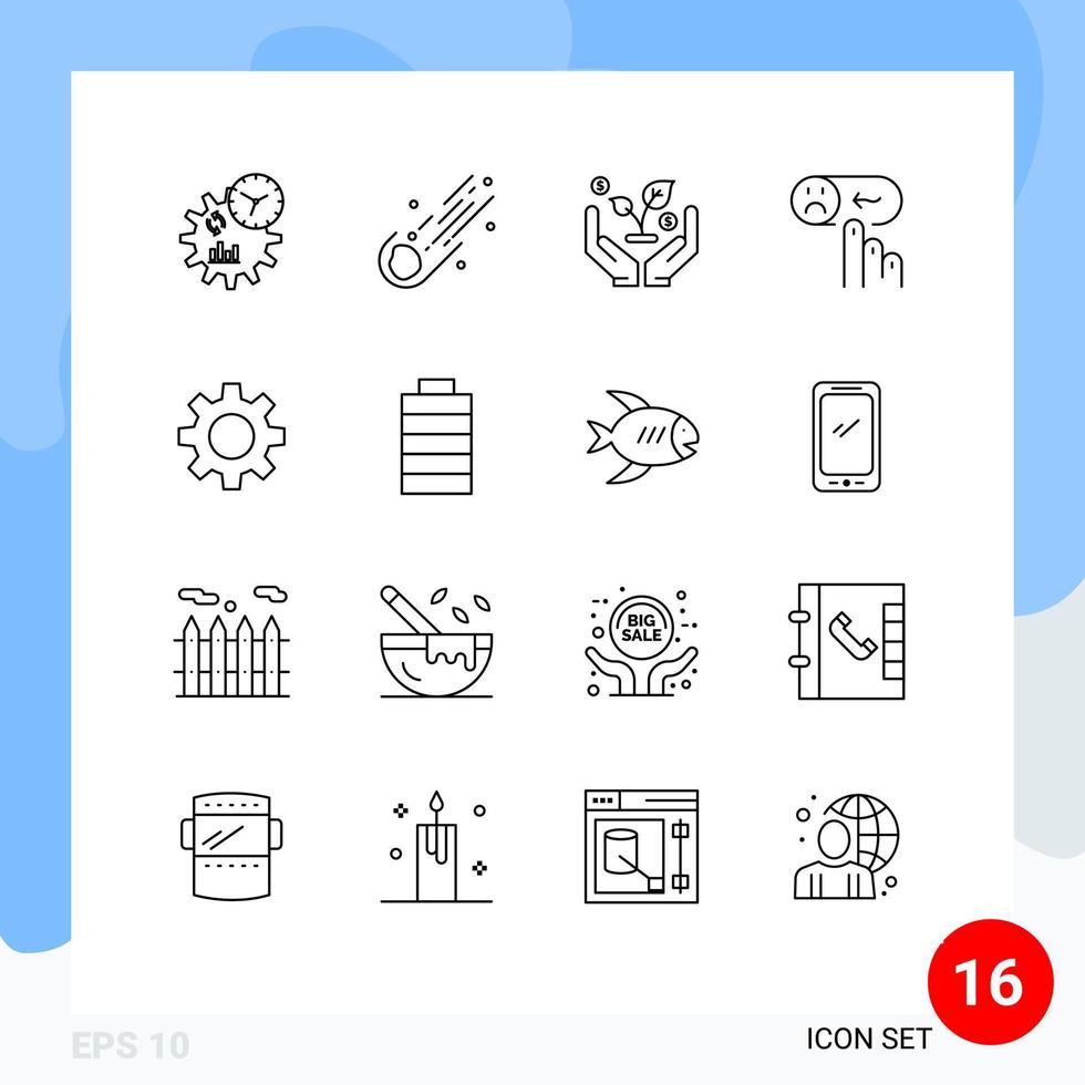 Pack of 16 creative Outlines of romz sad comet rating emotion Editable Vector Design Elements