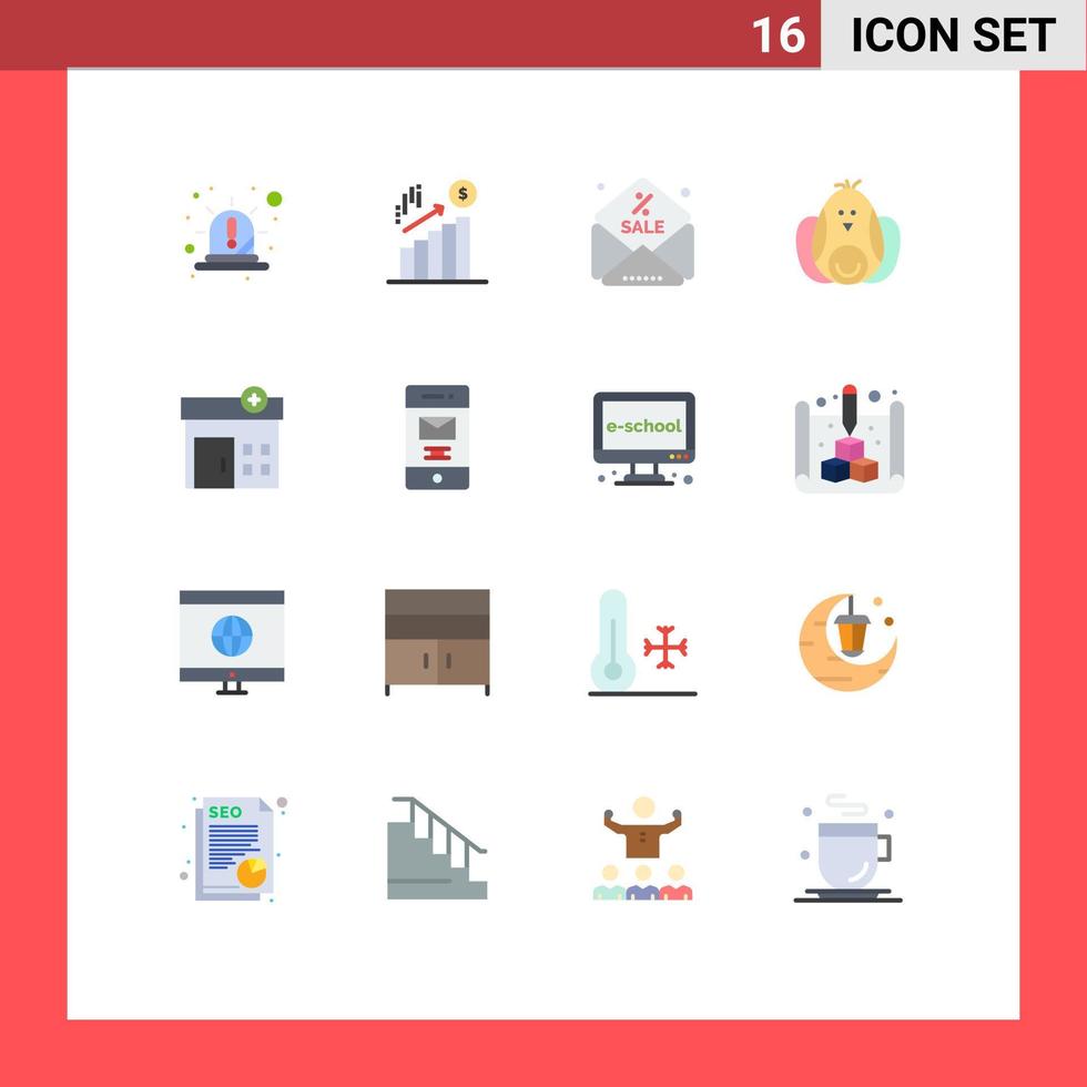 Universal Icon Symbols Group of 16 Modern Flat Colors of hospital easter dollar robbit chicken Editable Pack of Creative Vector Design Elements