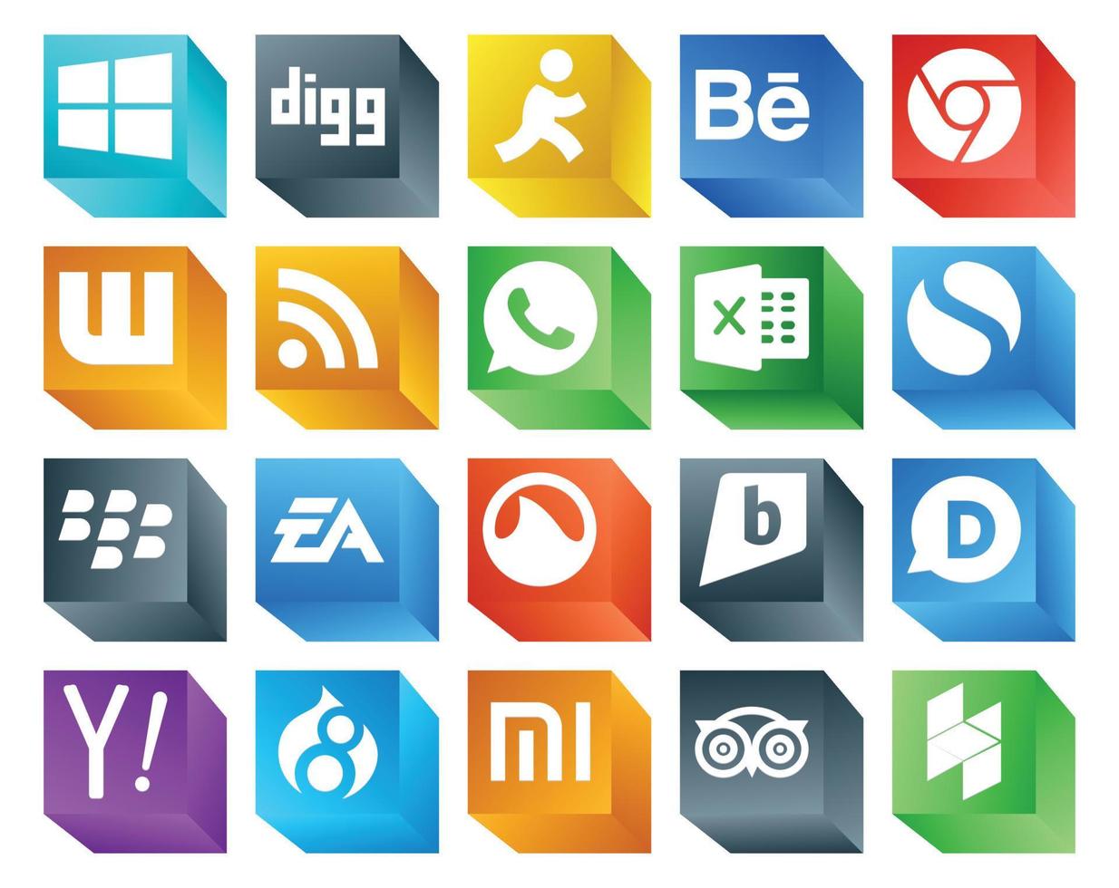 20 Social Media Icon Pack Including yahoo brightkite excel grooveshark ea vector