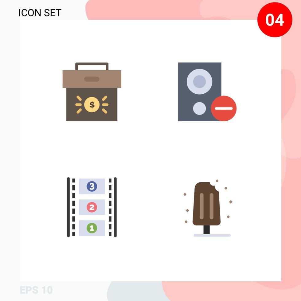 4 Thematic Vector Flat Icons and Editable Symbols of bag remove economy devices film stip Editable Vector Design Elements