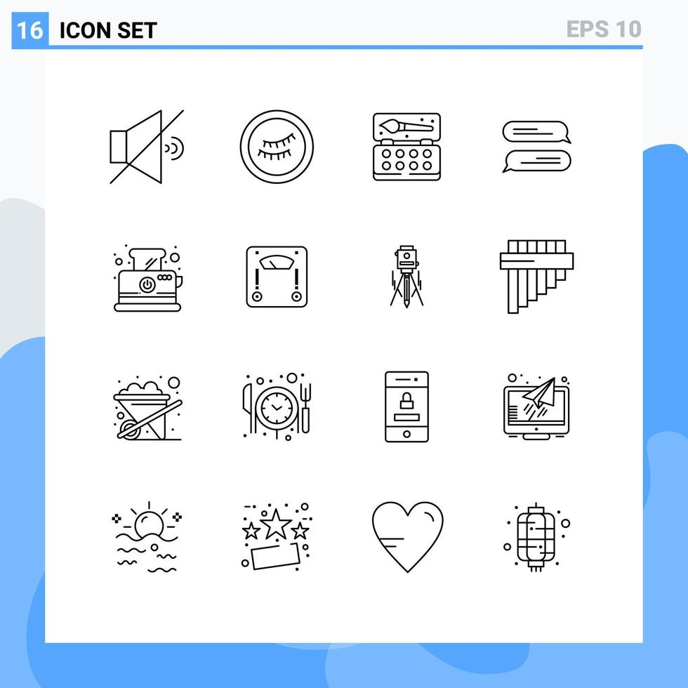 Modern Set of 16 Outlines Pictograph of scale breakfast color toaster bread Editable Vector Design Elements