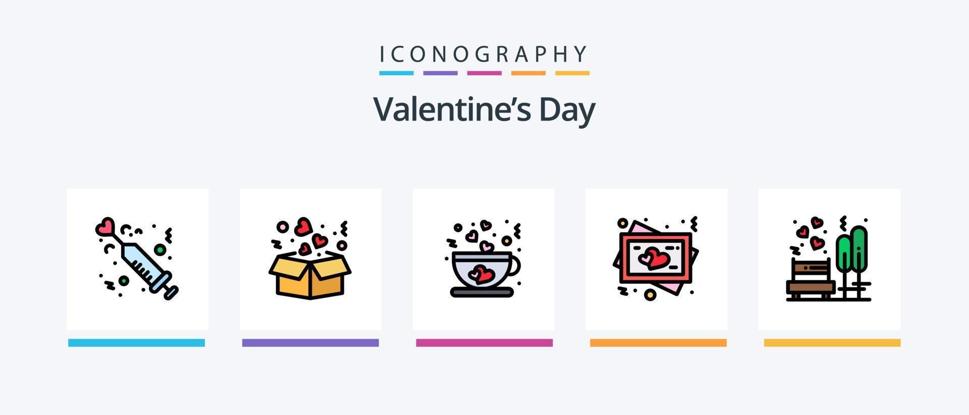 la línea del día de san valentín llenó un paquete de 5 íconos que incluye té. taza. corazón. café. amar. diseño de iconos creativos vector