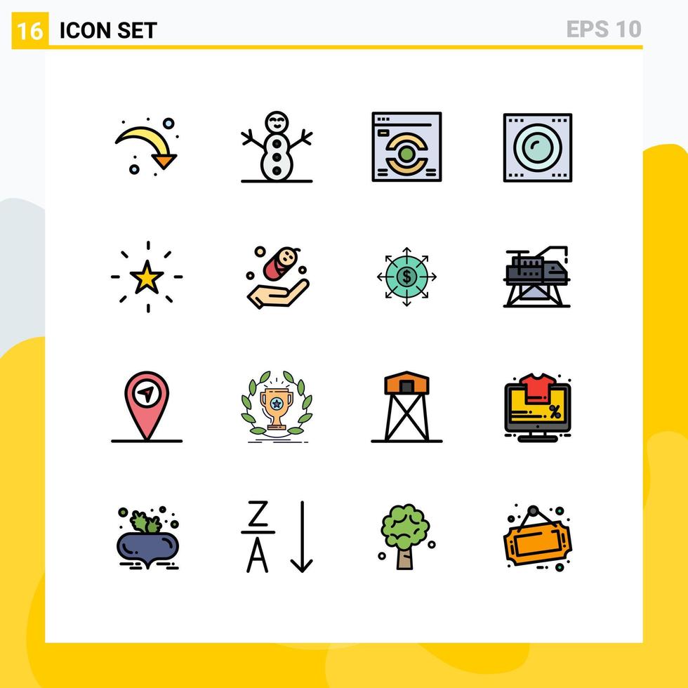 Group of 16 Flat Color Filled Lines Signs and Symbols for child performance refresh favorite technology Editable Creative Vector Design Elements
