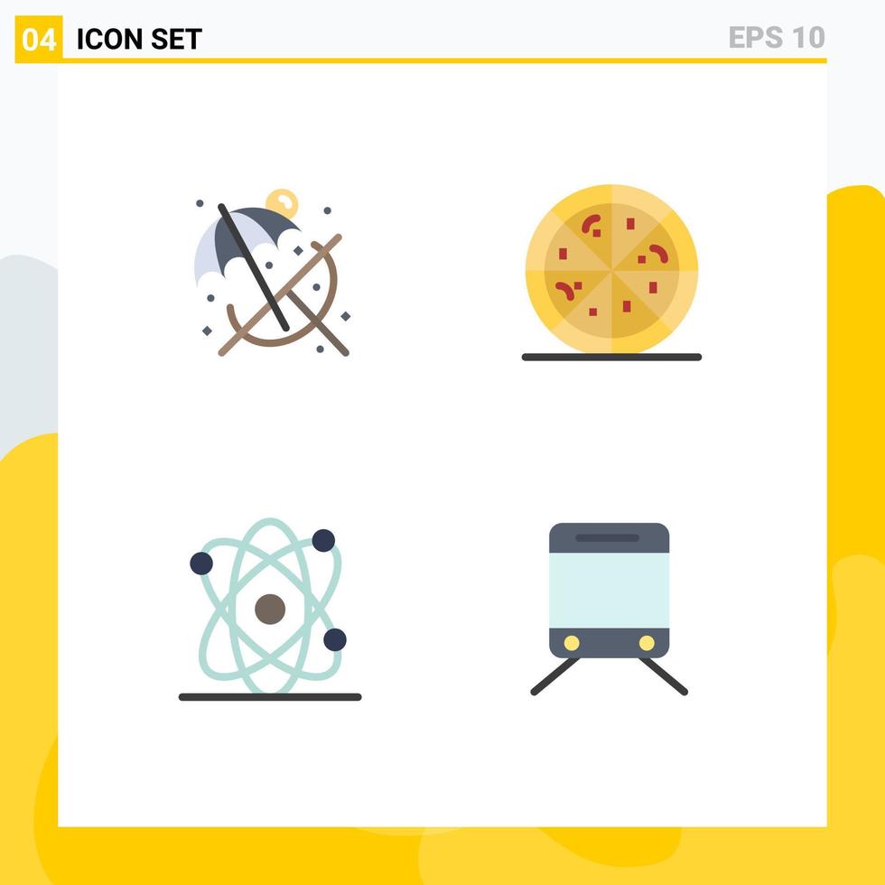 4 User Interface Flat Icon Pack of modern Signs and Symbols of beach train fast food energy 5 Editable Vector Design Elements