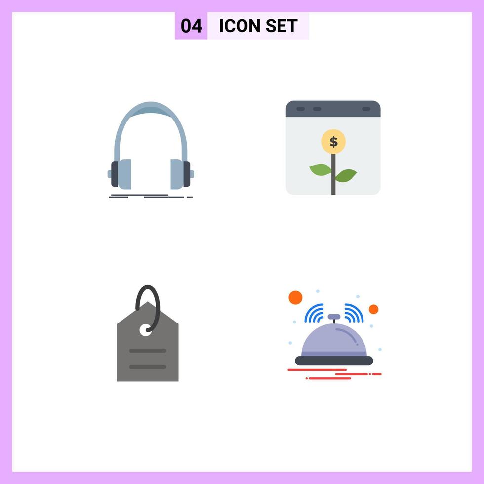 Modern Set of 4 Flat Icons Pictograph of audio investment monitor browser money Editable Vector Design Elements