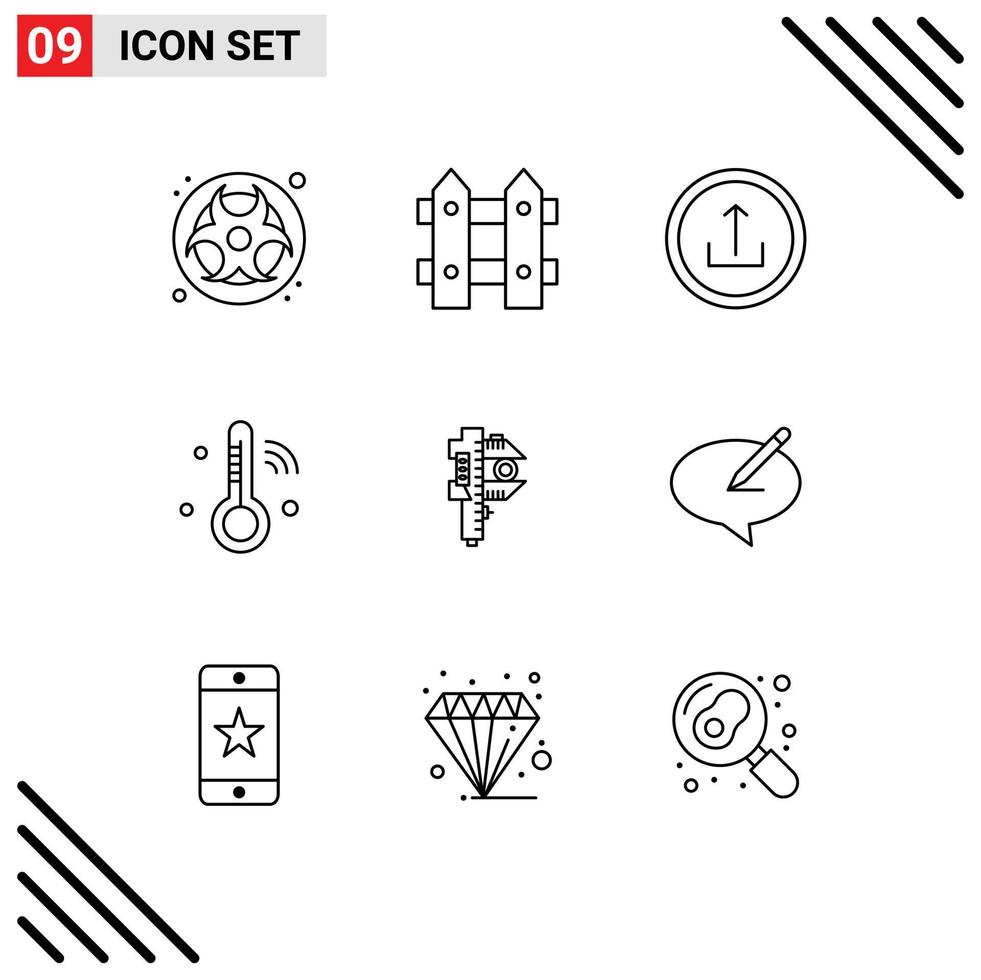 Editable Vector Line Pack of 9 Simple Outlines of measuring temperature application iot navigation Editable Vector Design Elements
