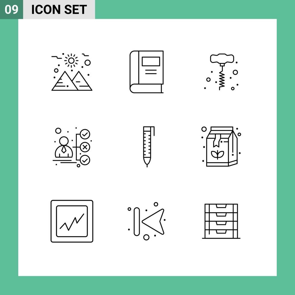 Modern Set of 9 Outlines and symbols such as beverage pencil hand drill pen portfolio Editable Vector Design Elements