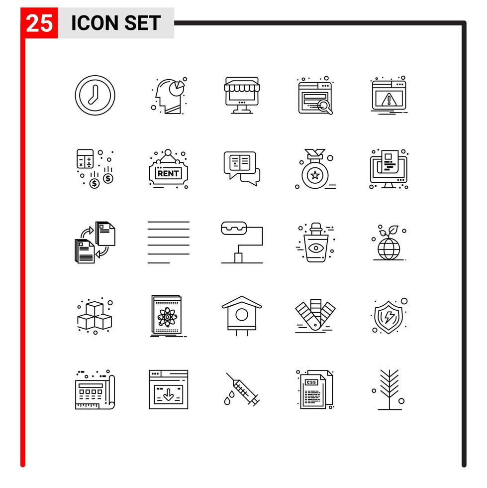 25 Universal Lines Set for Web and Mobile Applications alert website ecommerce seo online Editable Vector Design Elements