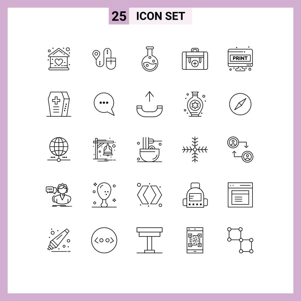 25 Creative Icons Modern Signs and Symbols of computer sheet hiking computer health bag Editable Vector Design Elements