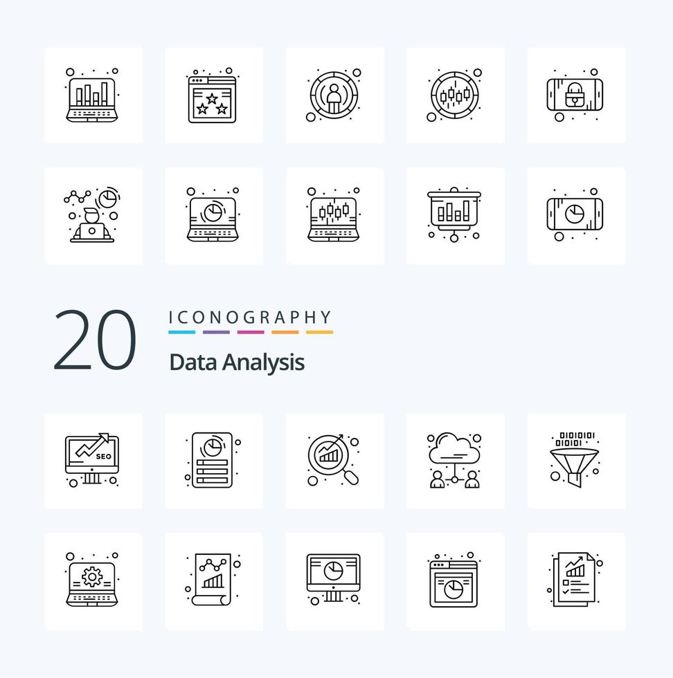 20 Data Analysis Line icon Pack like user data report business seo vector