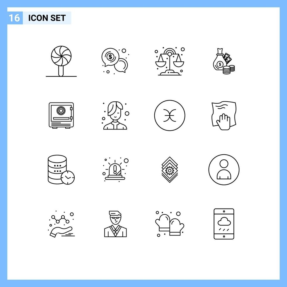 Universal Icon Symbols Group of 16 Modern Outlines of safe coins dollar business money Editable Vector Design Elements