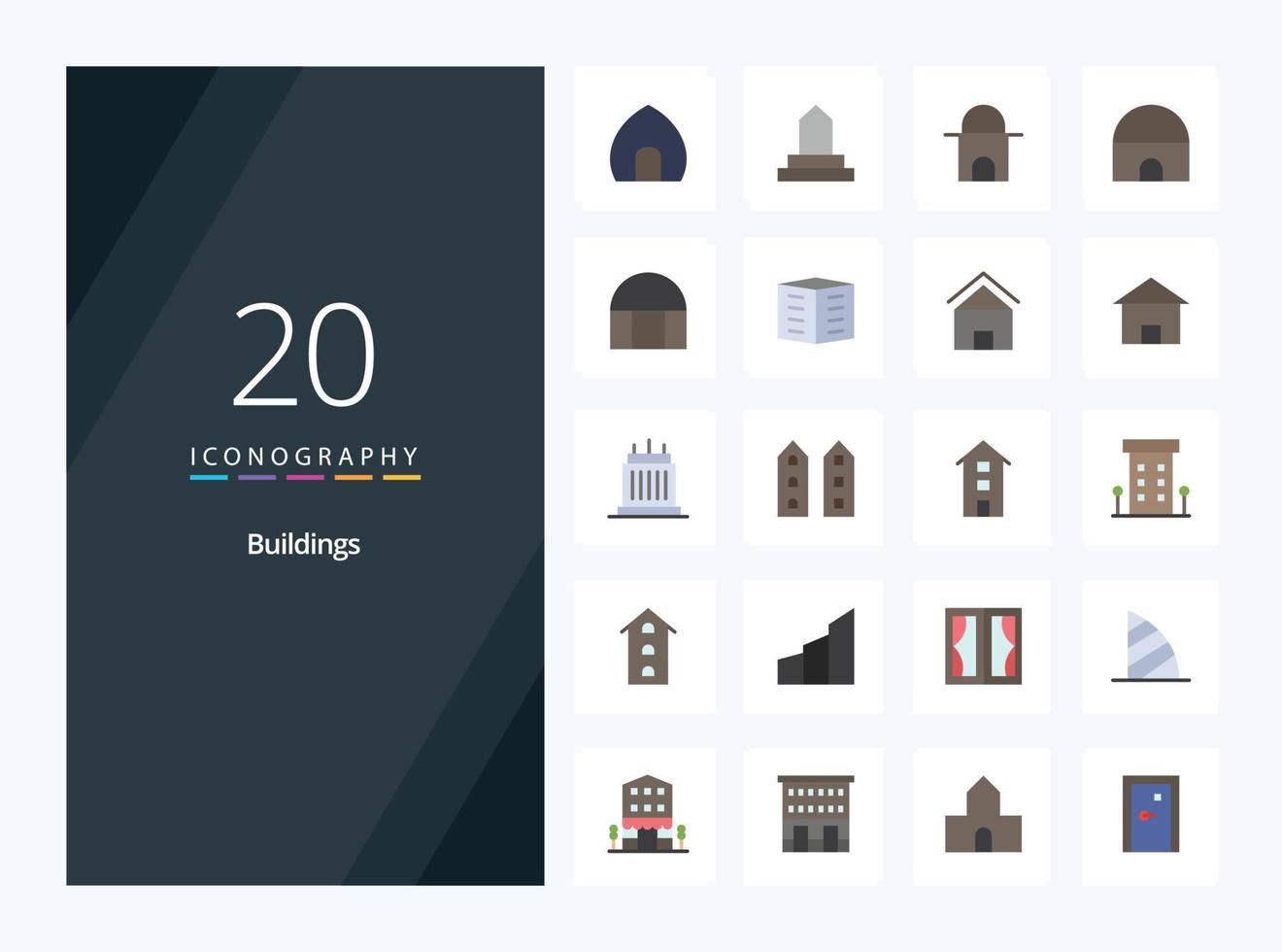 20 Buildings Flat Color icon for presentation vector