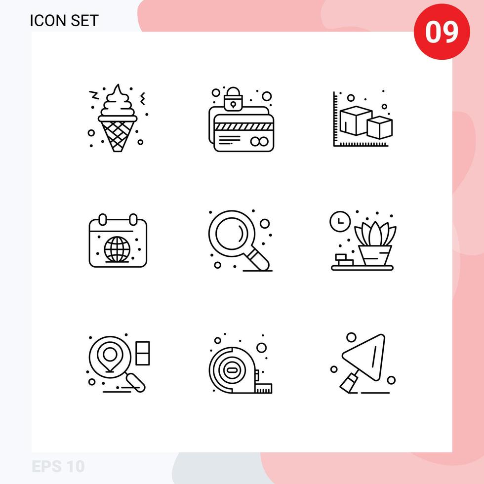 Group of 9 Modern Outlines Set for world earth protection day object Editable Vector Design Elements