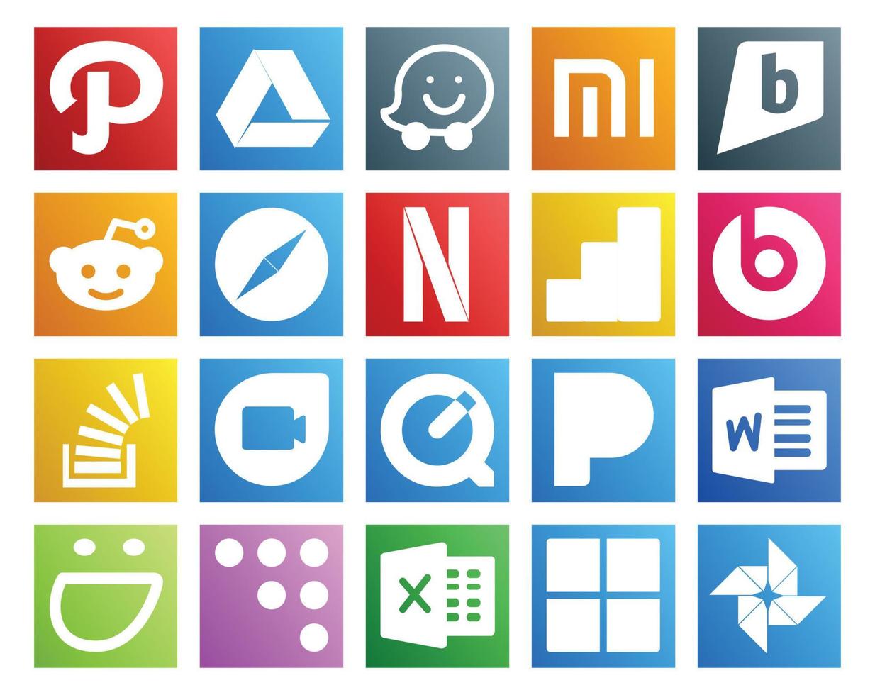 20 Social Media Icon Pack Including pandora google duo netflix overflow question vector