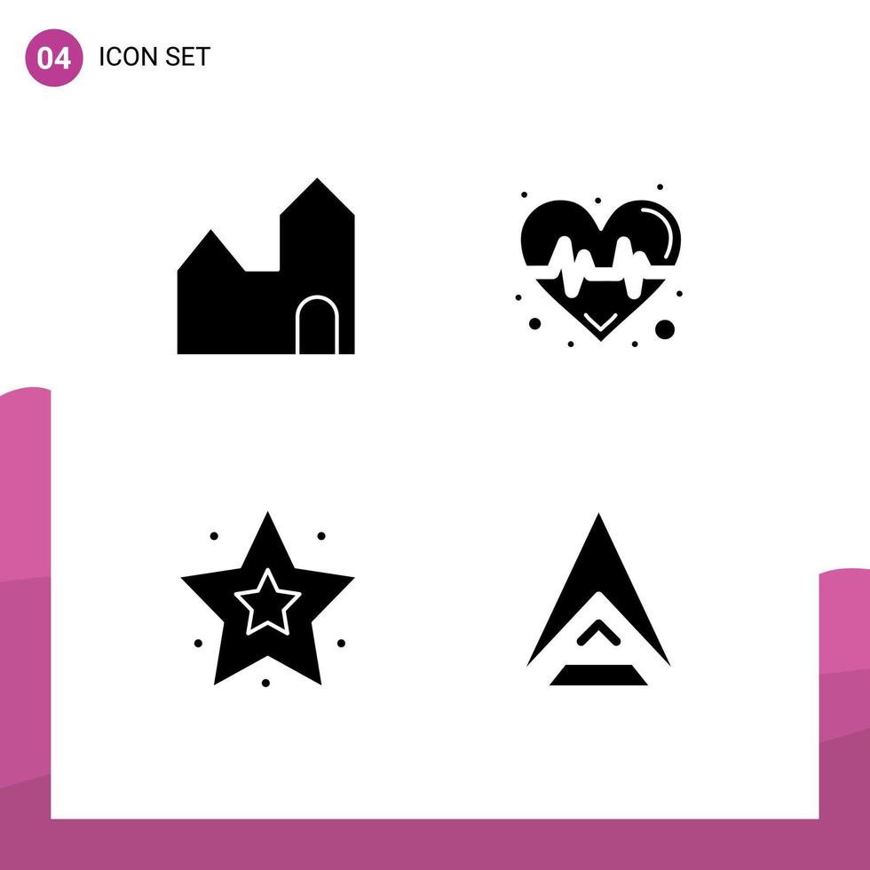 Pack of 4 creative Solid Glyphs of factory interface industry heart ark Editable Vector Design Elements