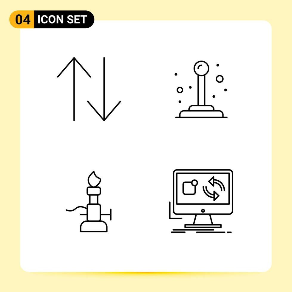 paquete de iconos de vector de stock de 4 signos y símbolos de línea para control de ciencia de flecha actualización de fuego elementos de diseño de vector editables