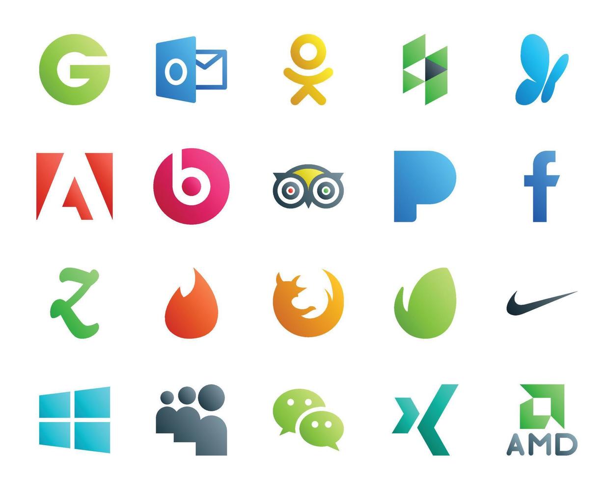 20 Social Media Icon Pack Including windows envato travel browser tinder vector