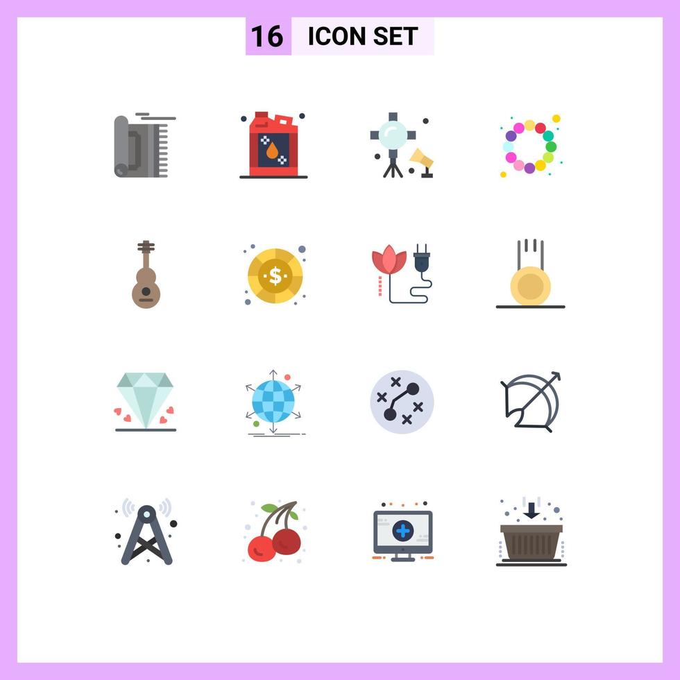16 Thematic Vector Flat Colors and Editable Symbols of audio carnival liquid beads studio lightning Editable Pack of Creative Vector Design Elements