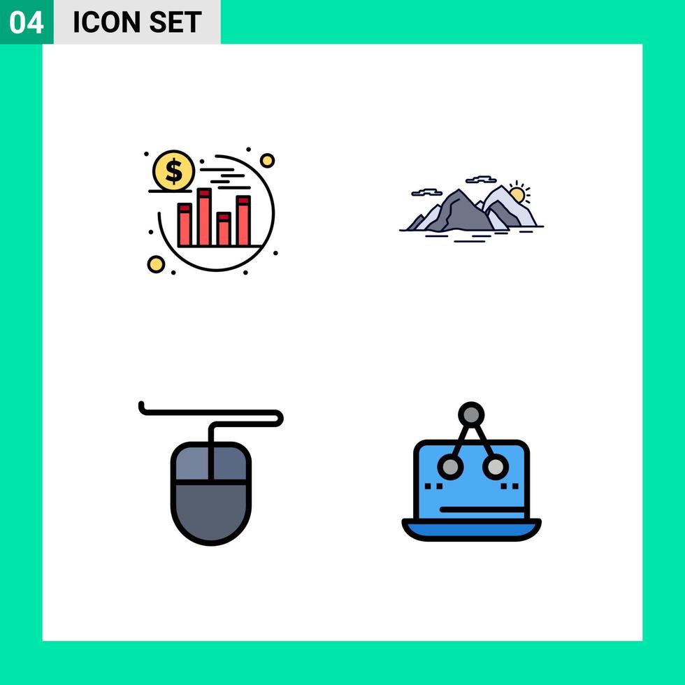 User Interface Pack of 4 Basic Filledline Flat Colors of investment mouse mountain nature digital Editable Vector Design Elements