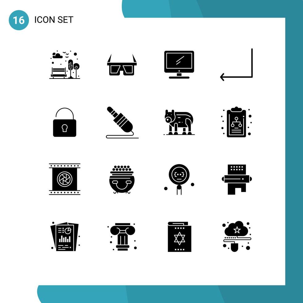 16 Solid Glyph concept for Websites Mobile and Apps lock enter computer back pc Editable Vector Design Elements