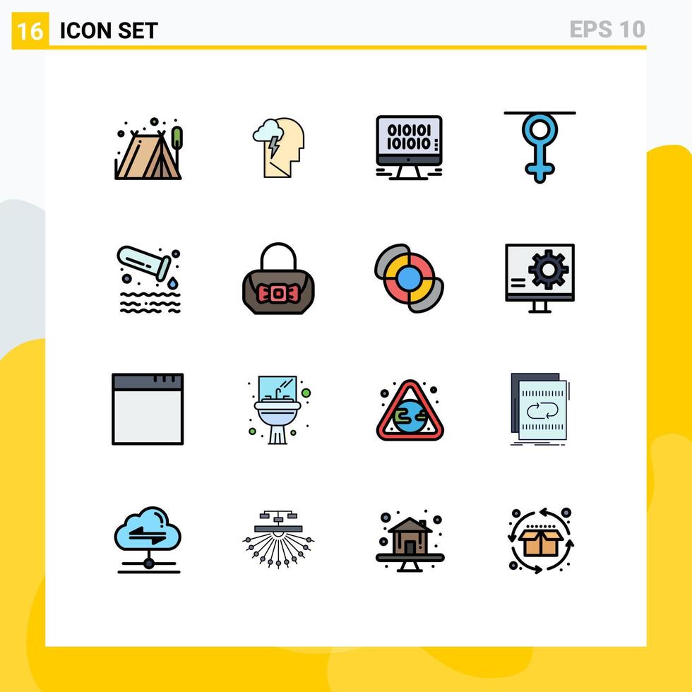 16 Thematic Vector Flat Color Filled Lines and Editable Symbols of tube gas development human gender Editable Creative Vector Design Elements
