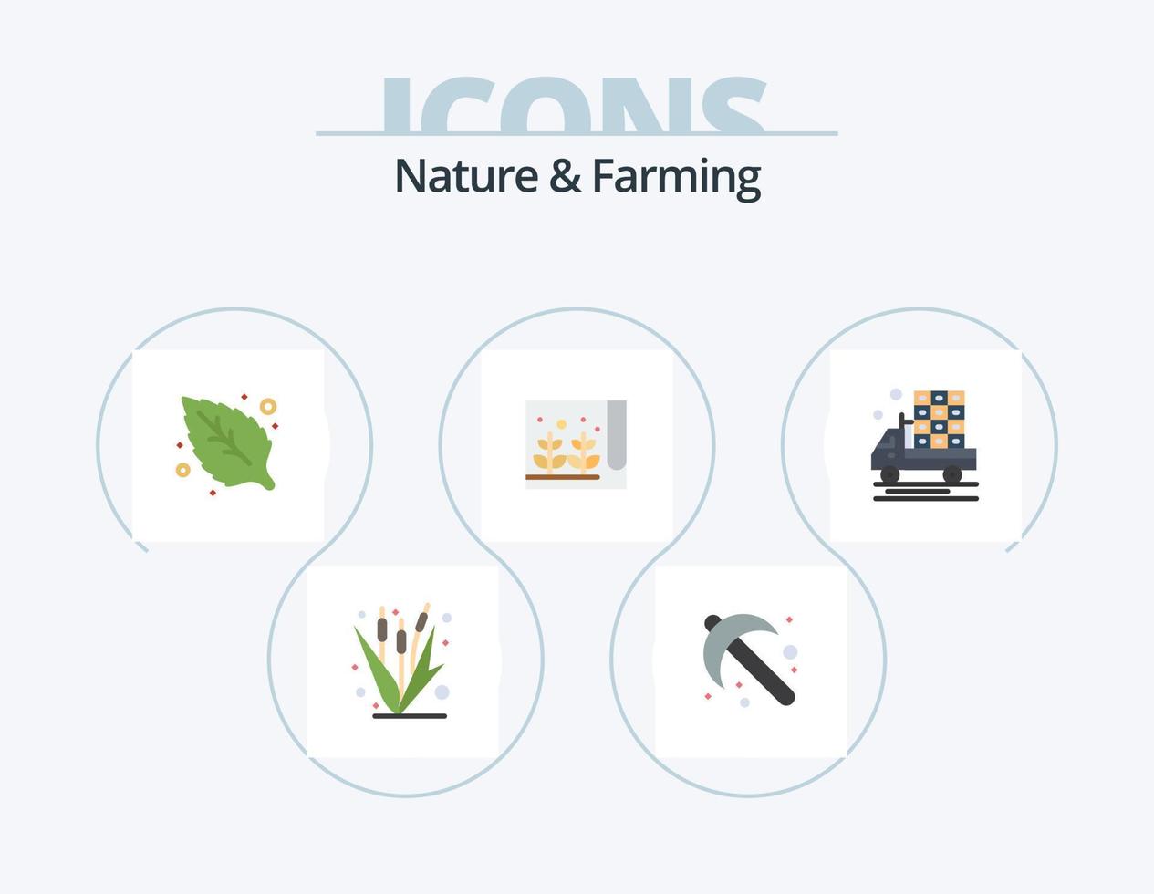 naturaleza y agricultura flat icon pack 5 diseño de iconos. granja. pequeña. herramienta. planta. granja vector