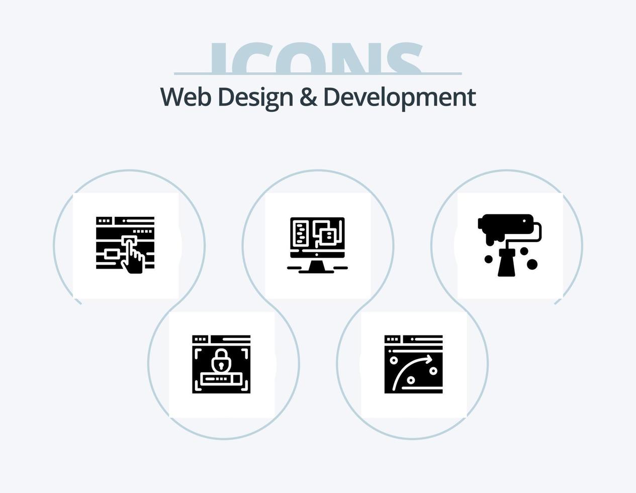 Web Design And Development Glyph Icon Pack 5 Icon Design. window . computer . hosting. touch vector