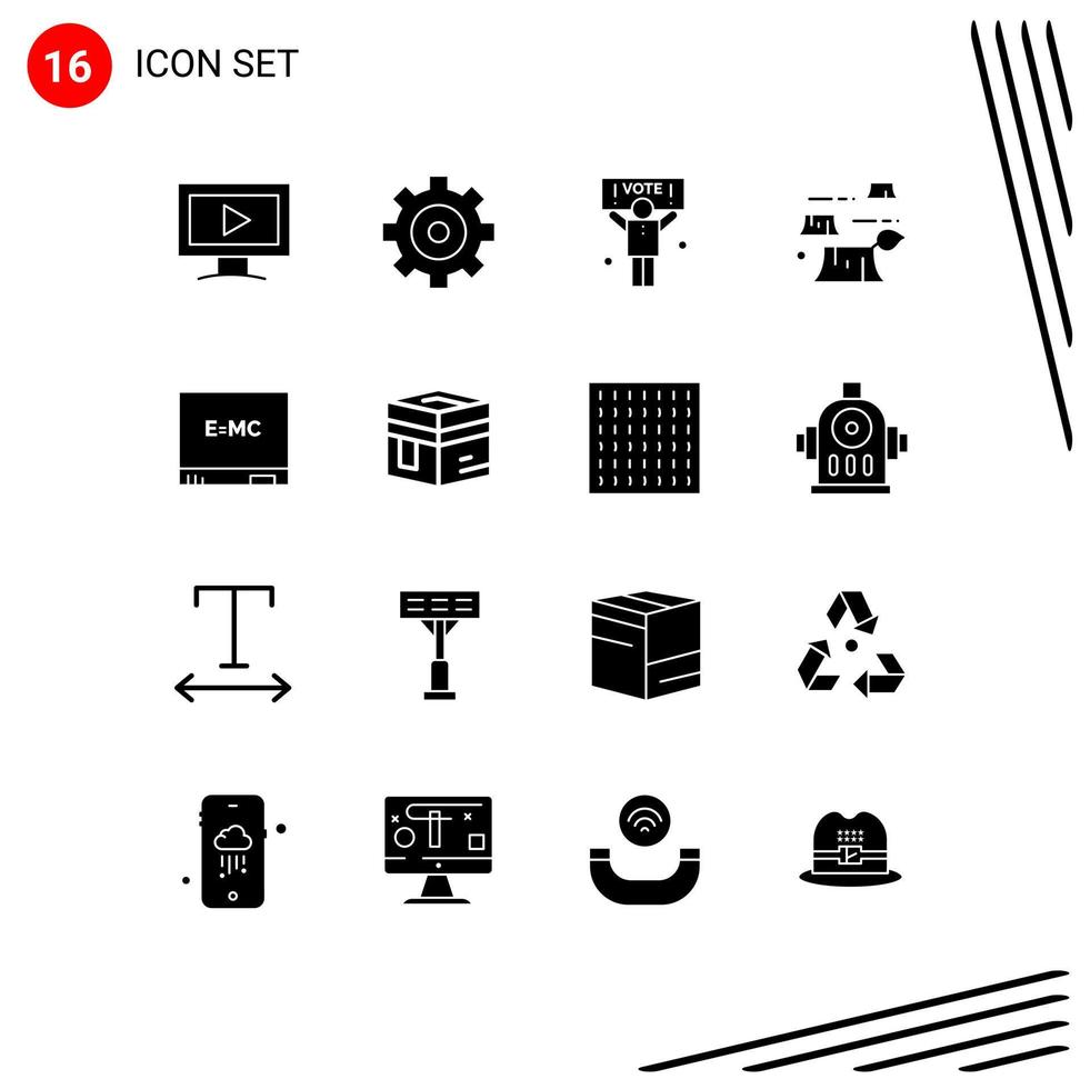 Group of 16 Modern Solid Glyphs Set for hajj education politics board destruction Editable Vector Design Elements