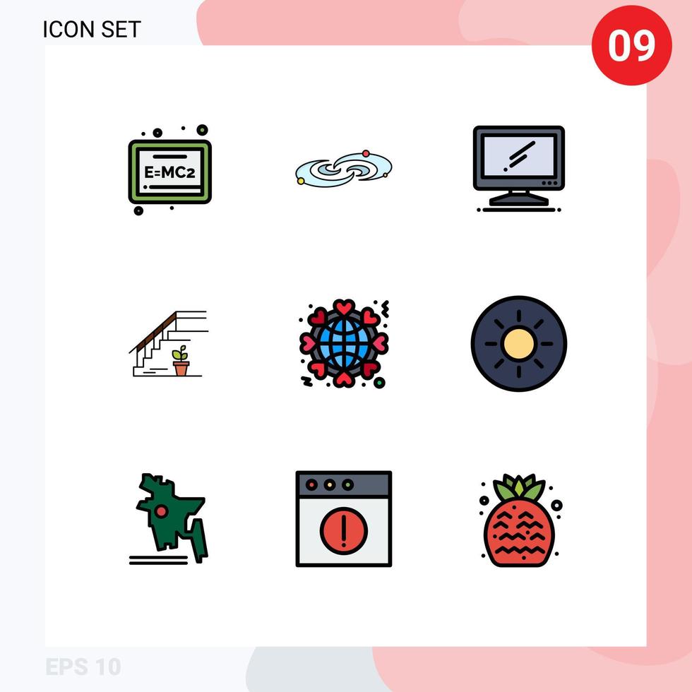 Stock Vector Icon Pack of 9 Line Signs and Symbols for home floor computer upstairs pc Editable Vector Design Elements