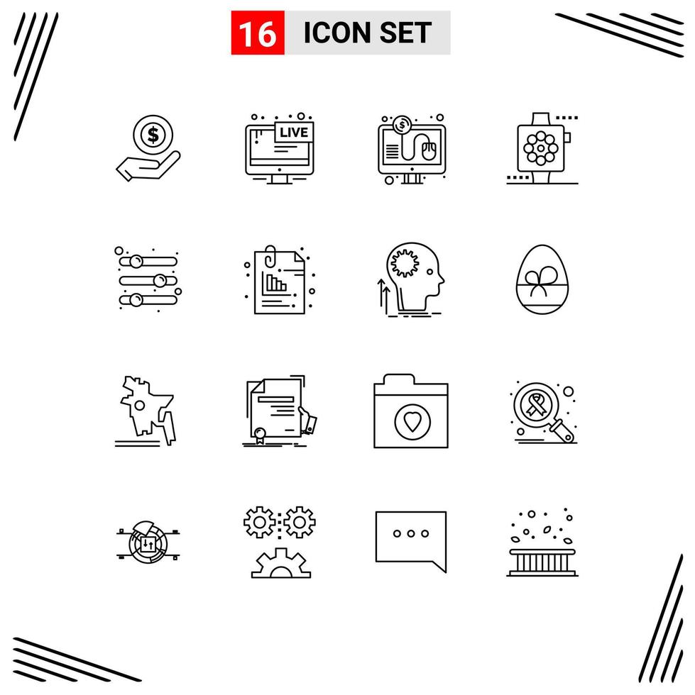 Set of 16 Vector Outlines on Grid for configuration smart news devices online payment Editable Vector Design Elements