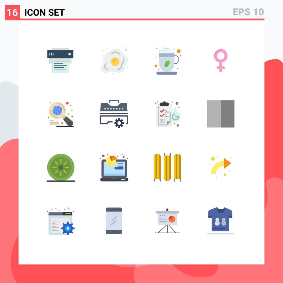 Modern Set of 16 Flat Colors Pictograph of internet gender nutrition symbol coffee cup Editable Pack of Creative Vector Design Elements