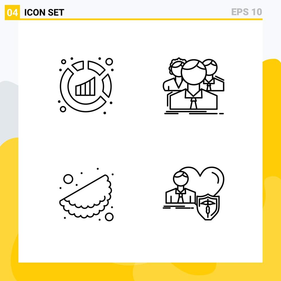 Pack of 4 Modern Filledline Flat Colors Signs and Symbols for Web Print Media such as analytics food analysis people india Editable Vector Design Elements
