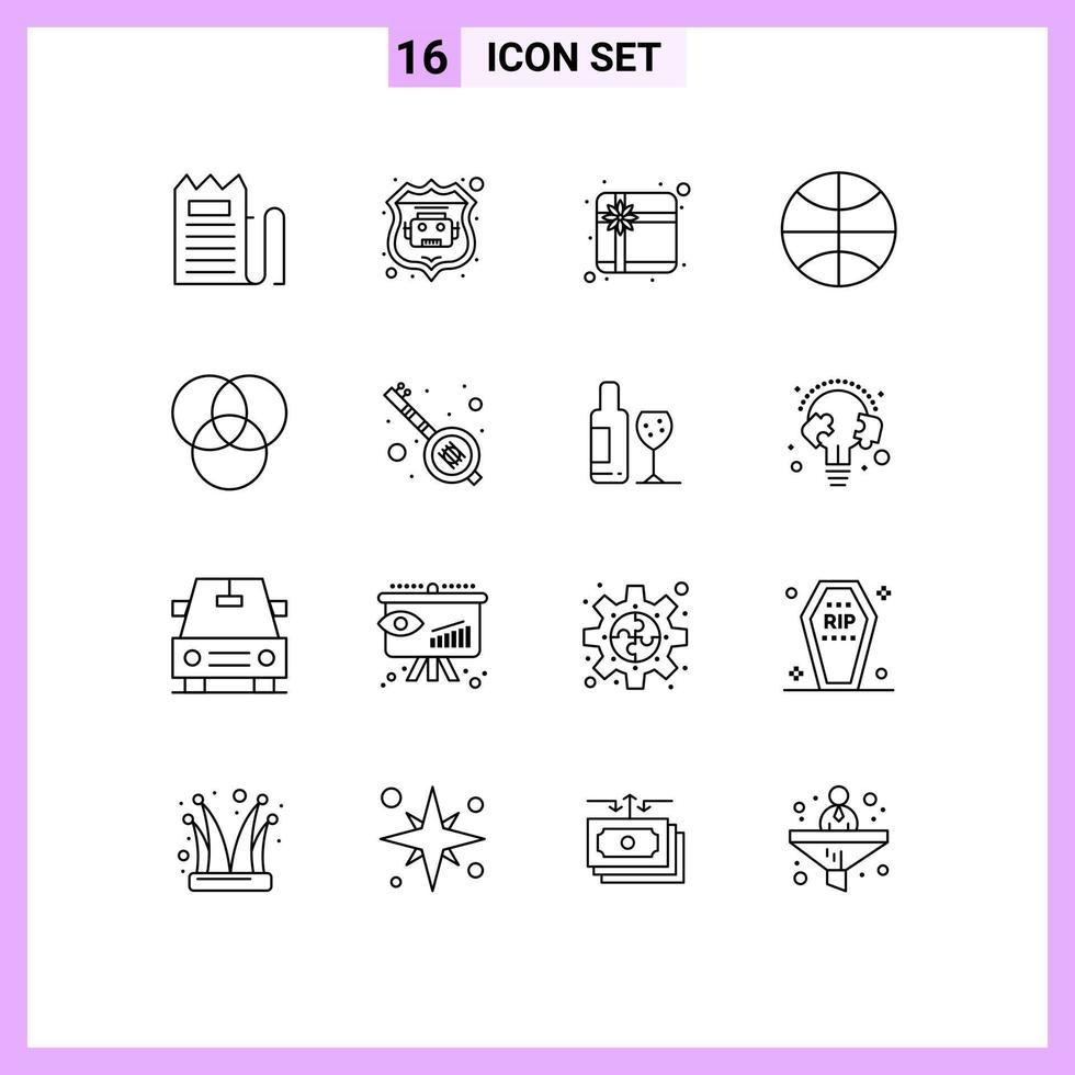 16 Universal Outline Signs Symbols of music rgb box holiday christmas Editable Vector Design Elements