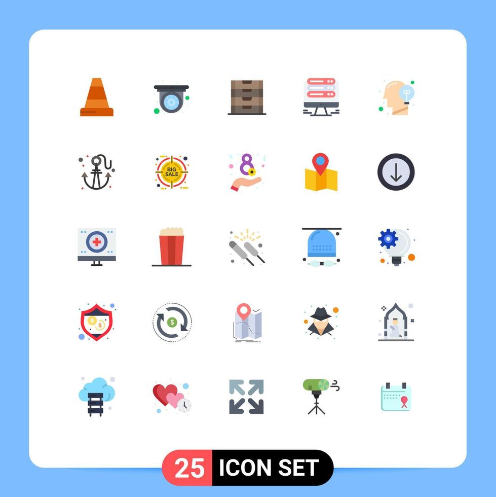 Mobile Interface Flat Color Set of 25 Pictograms of idea head school communication hosting Editable Vector Design Elements
