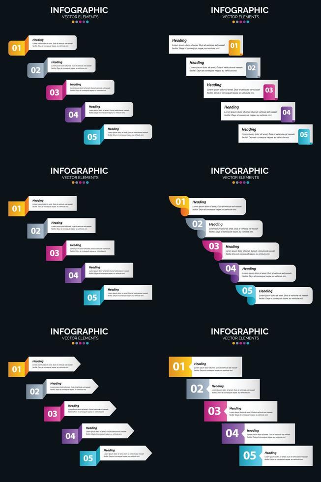 Vector 6 Infographics Pack Presentation slide template 5 Steps cycle diagrams and timelines