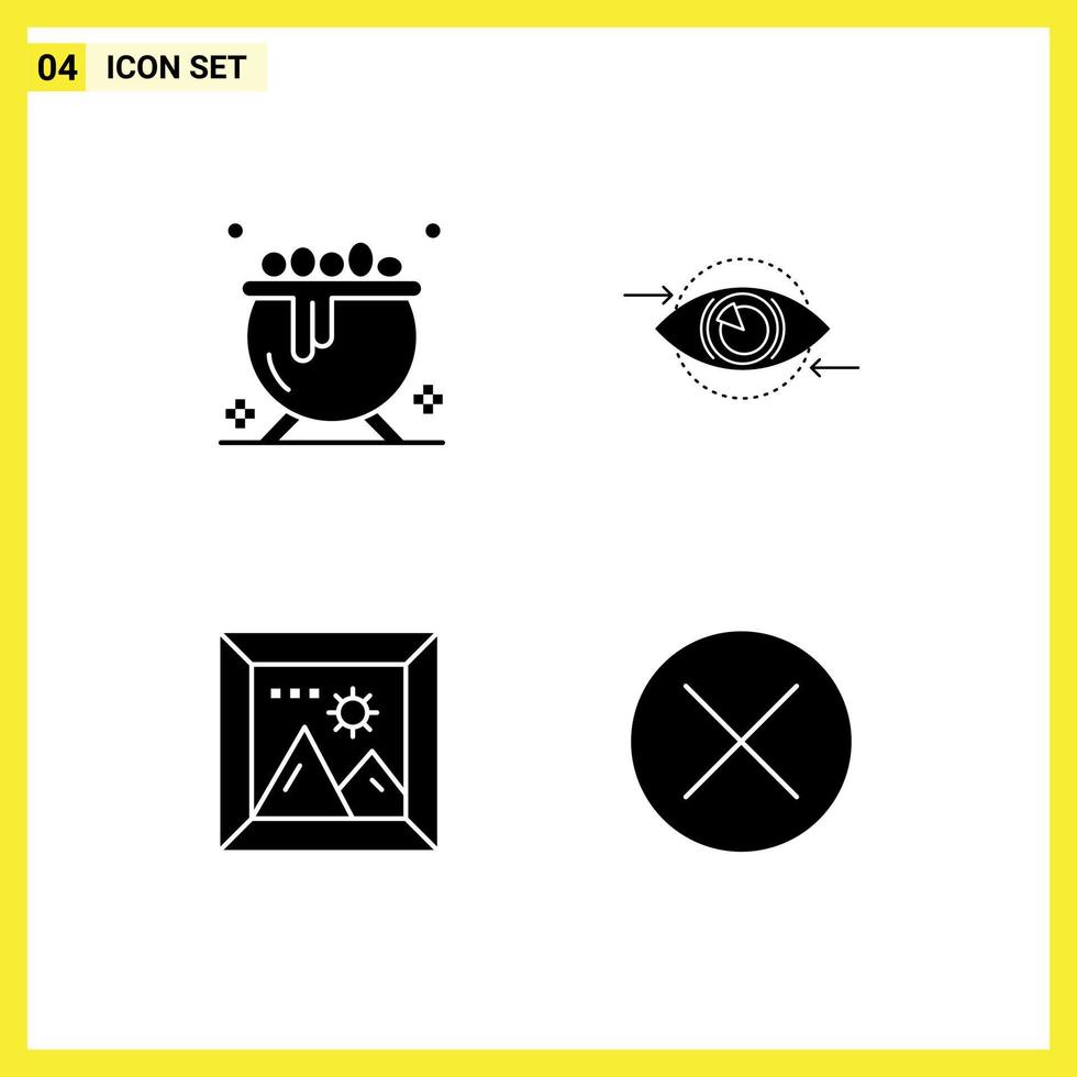 4 Solid Glyph concept for Websites Mobile and Apps cauldron photo business vision travel Editable Vector Design Elements