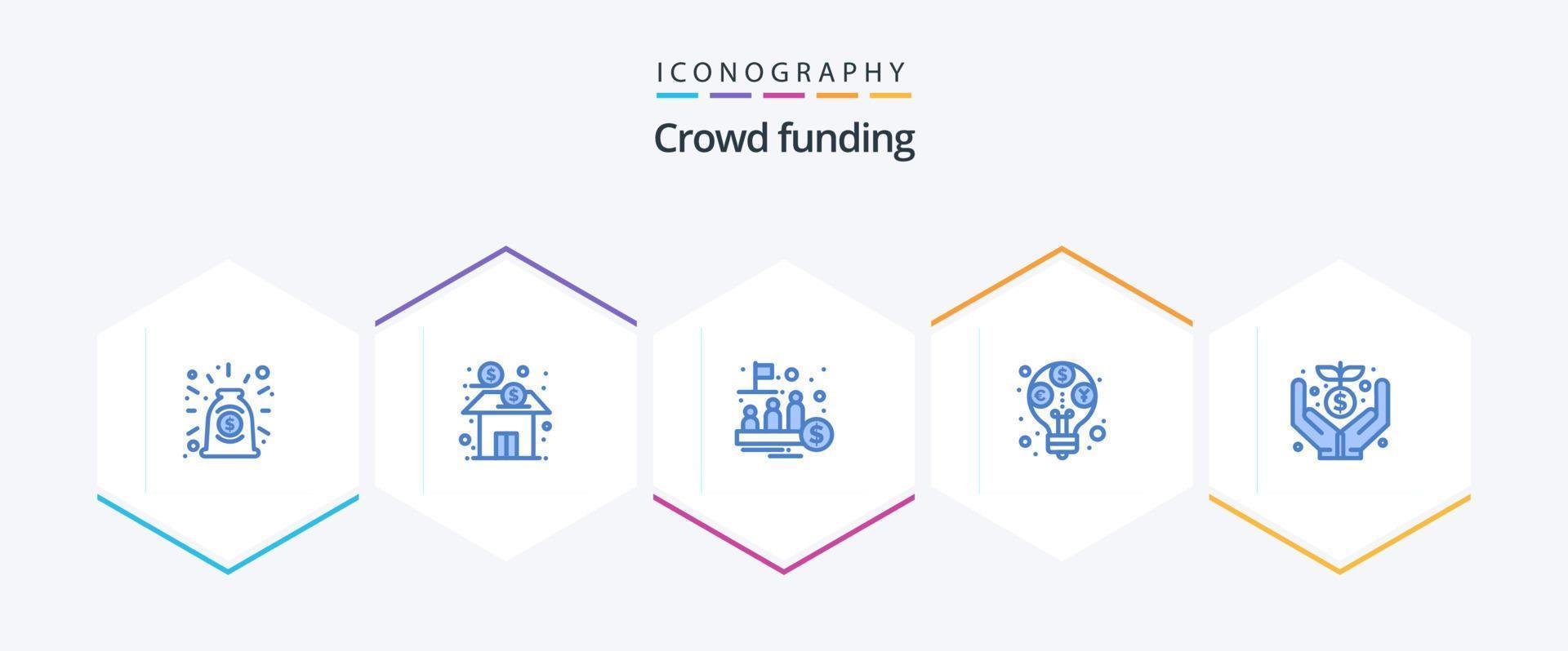 crowdfunding 25 paquete de iconos azules que incluye presupuesto. lucro. valores. ingreso. público vector