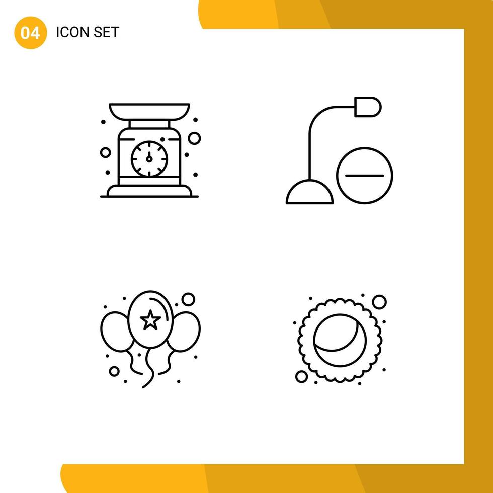Mobile Interface Line Set of 4 Pictograms of check weight balloons weighing gadget party Editable Vector Design Elements