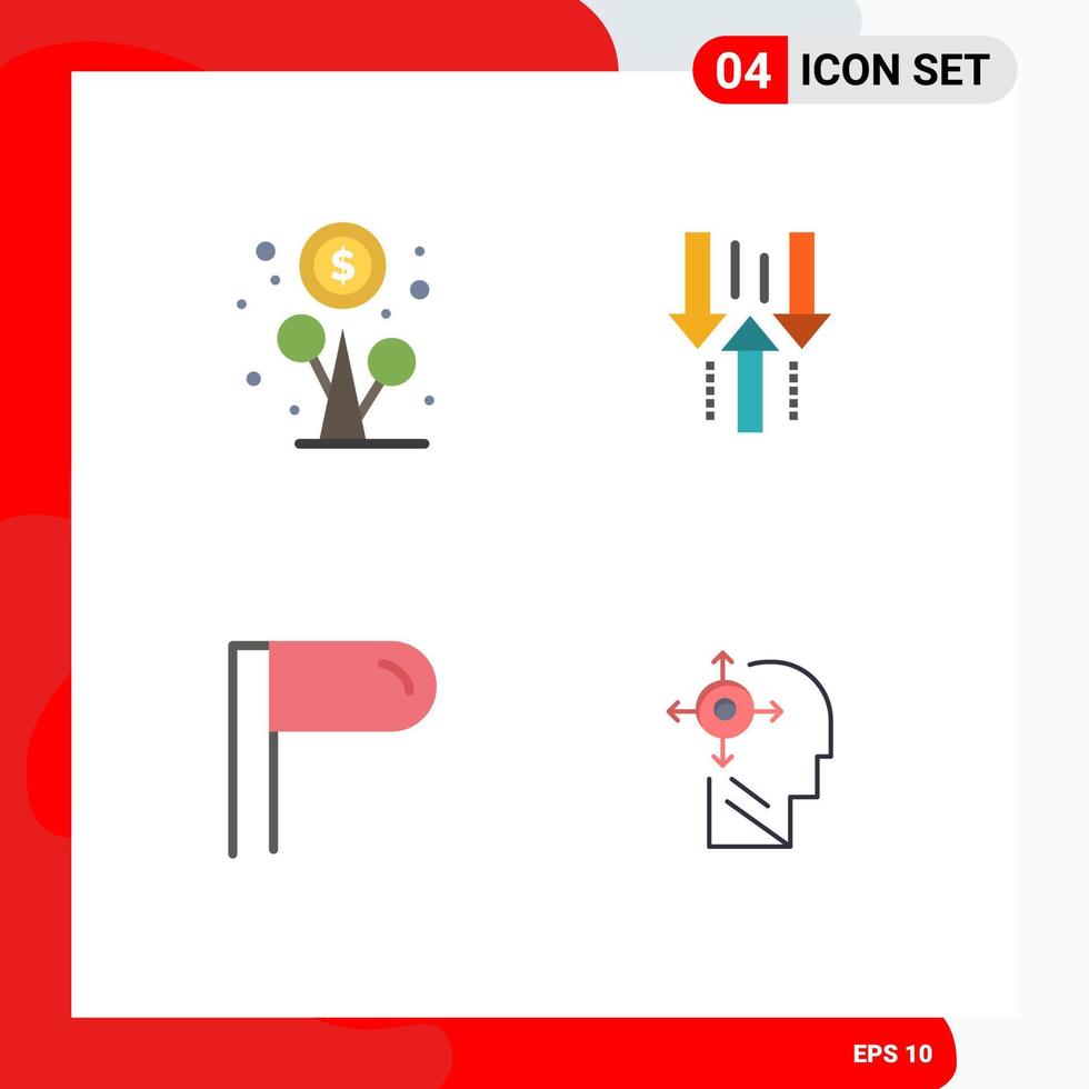 Set of 4 Modern UI Icons Symbols Signs for profit paragraph money up mind Editable Vector Design Elements