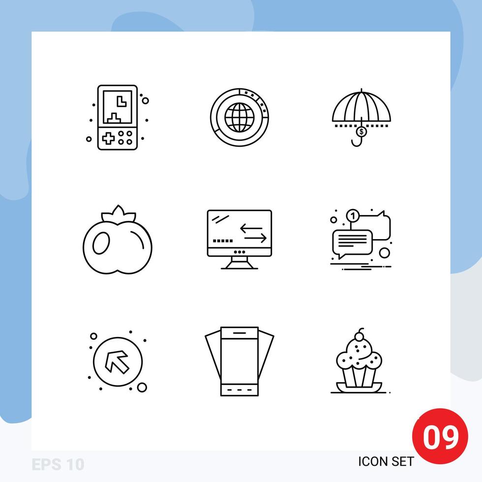 Mobile Interface Outline Set of 9 Pictograms of safety money globe financial funds Editable Vector Design Elements