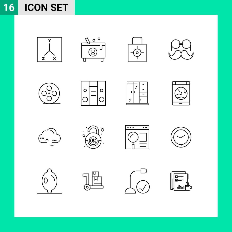 Group of 16 Outlines Signs and Symbols for men movember key hipster target Editable Vector Design Elements