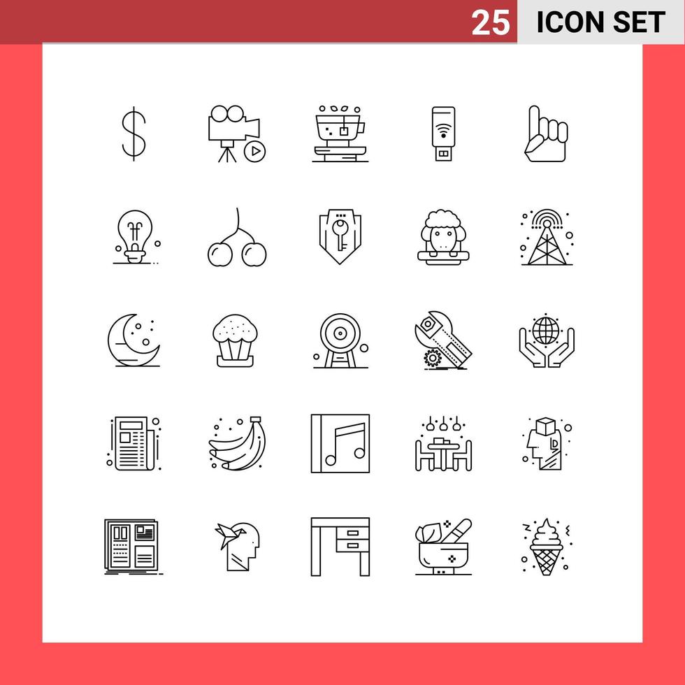 Editable Vector Line Pack of 25 Simple Lines of hand signal leaf servise usb Editable Vector Design Elements