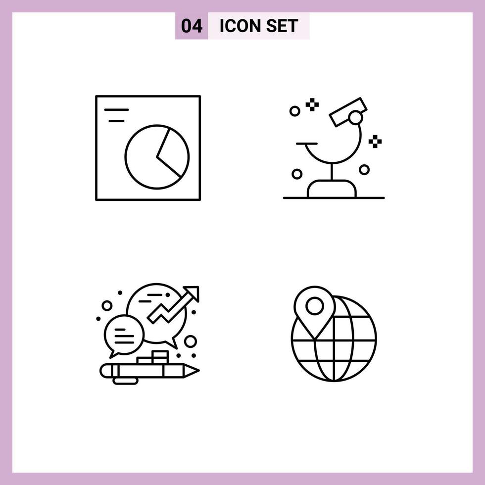 4 Thematic Vector Filledline Flat Colors and Editable Symbols of analytics chat biology research management Editable Vector Design Elements
