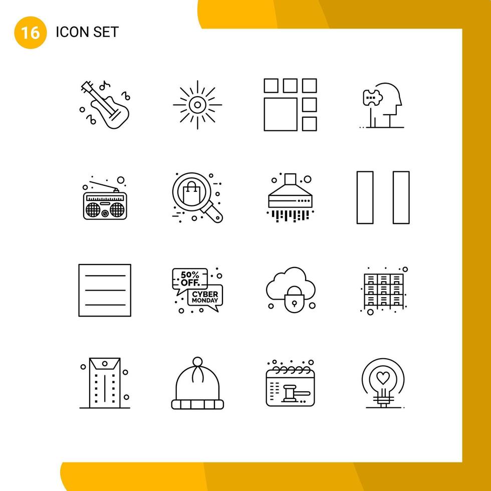 Group of 16 Modern Outlines Set for media solutions editing solution psychiatry Editable Vector Design Elements