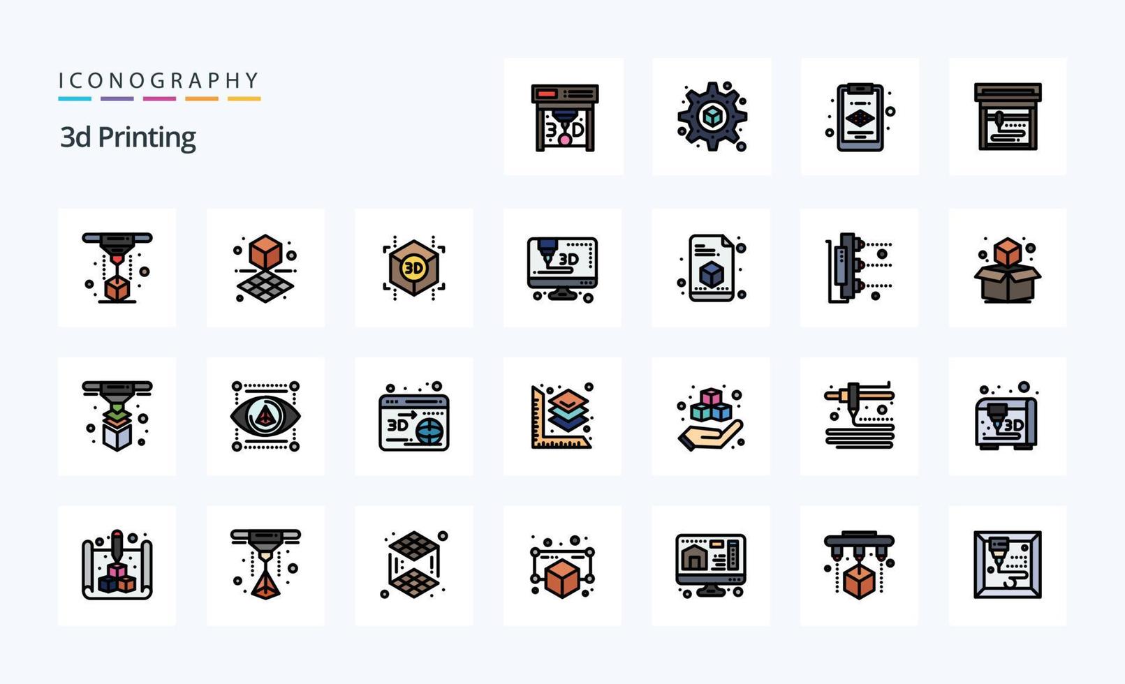 25 3d Printing Line Filled Style icon pack vector