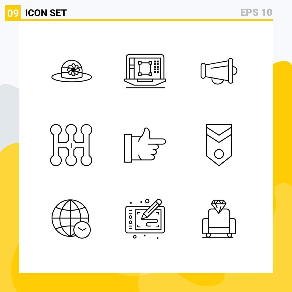 Universal Icon Symbols Group of 9 Modern Outlines of vote like megaphone transmission car Editable Vector Design Elements