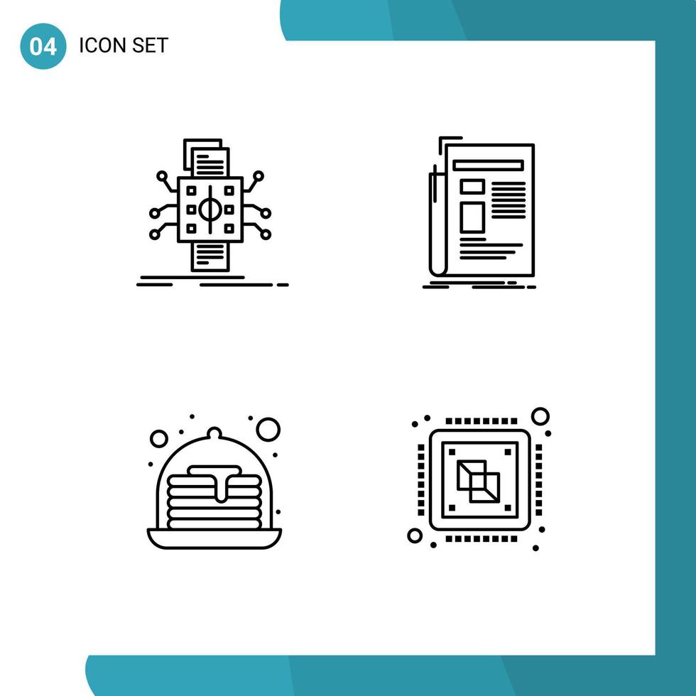 User Interface Pack of 4 Basic Filledline Flat Colors of analysis newspaper processing media strawberry Editable Vector Design Elements