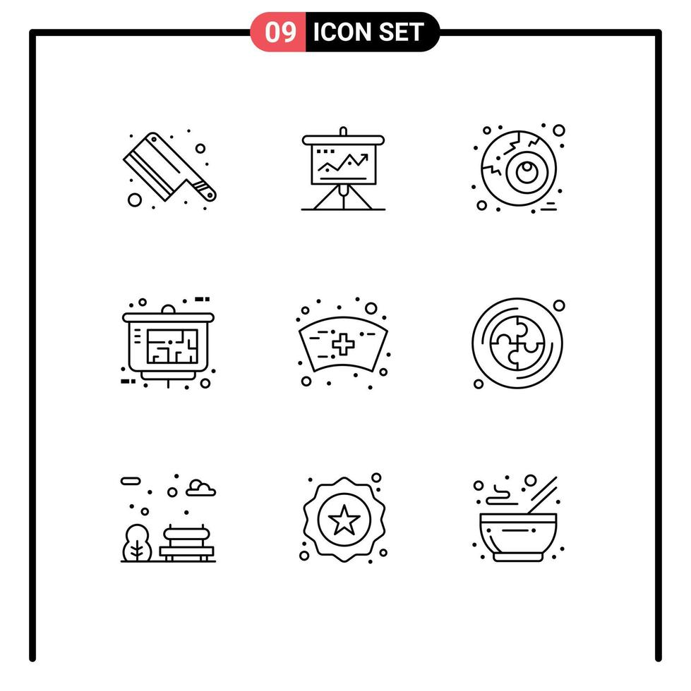 Pictogram Set of 9 Simple Outlines of cap property presentation success presentation horror Editable Vector Design Elements