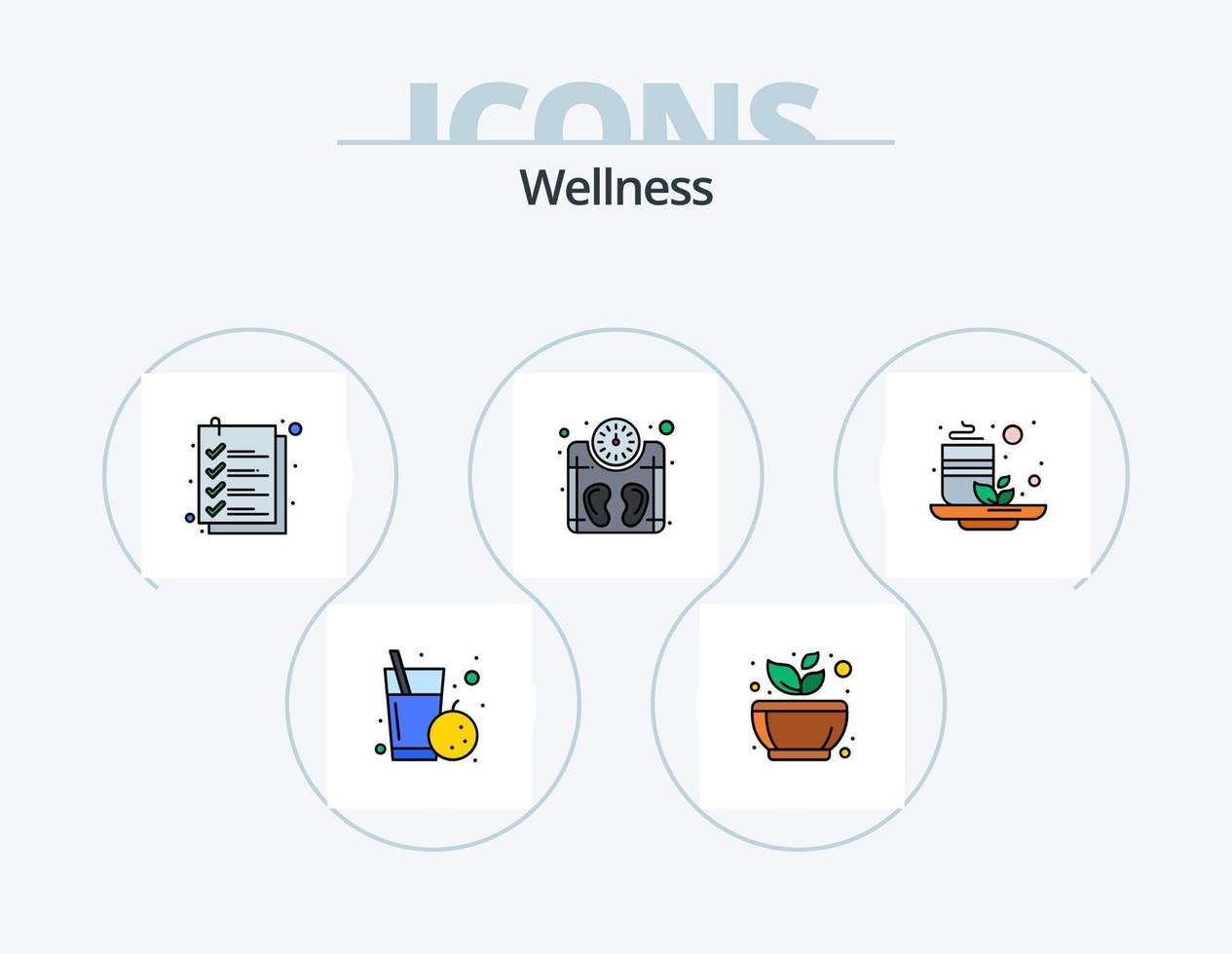 Wellness Line Filled Icon Pack 5 Icon Design. salad. food. no. spa. injection vector