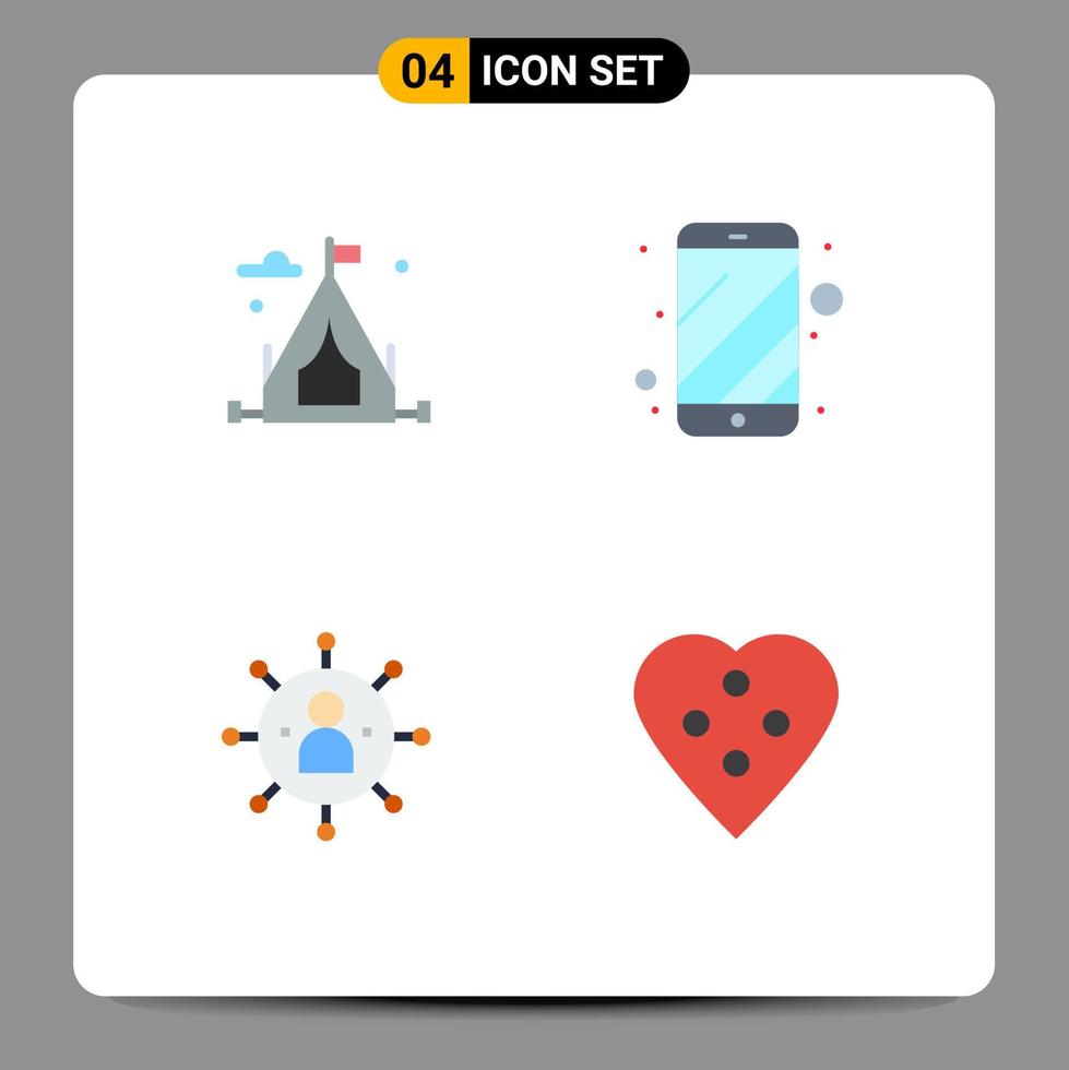 Pictogram Set of 4 Simple Flat Icons of camping people cell phone electronic share Editable Vector Design Elements